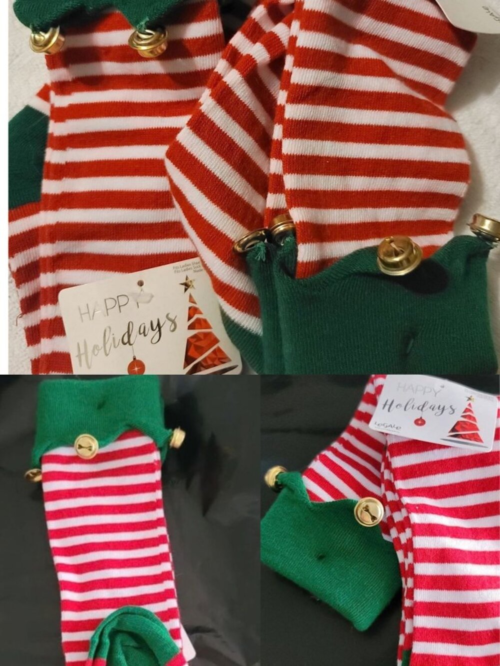 Ladies Jingle Bell Elf Socks - 2 PAIR LOT!